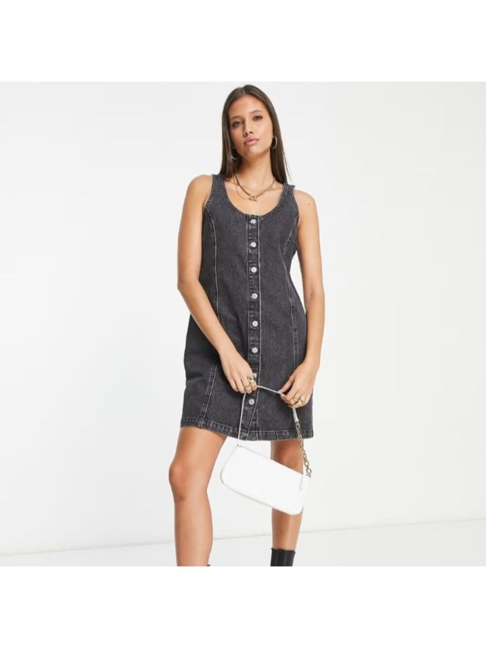 Levis Dress Womens Small Black Stonewash Denim Mini Preppy Goth Grunge Pockets